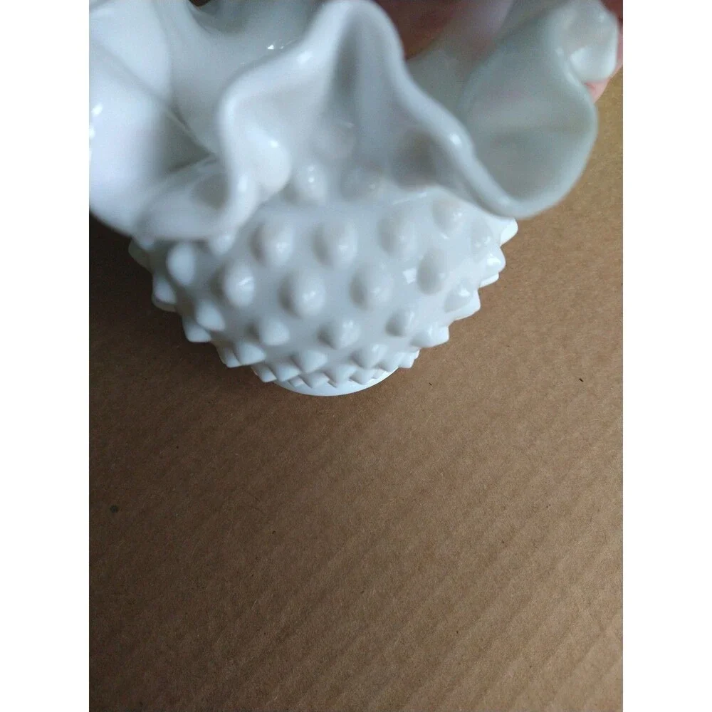 Set of 2 Fenton Milk Glass White Hobnail Ruffled Edge Small Bowl Vases Opaque